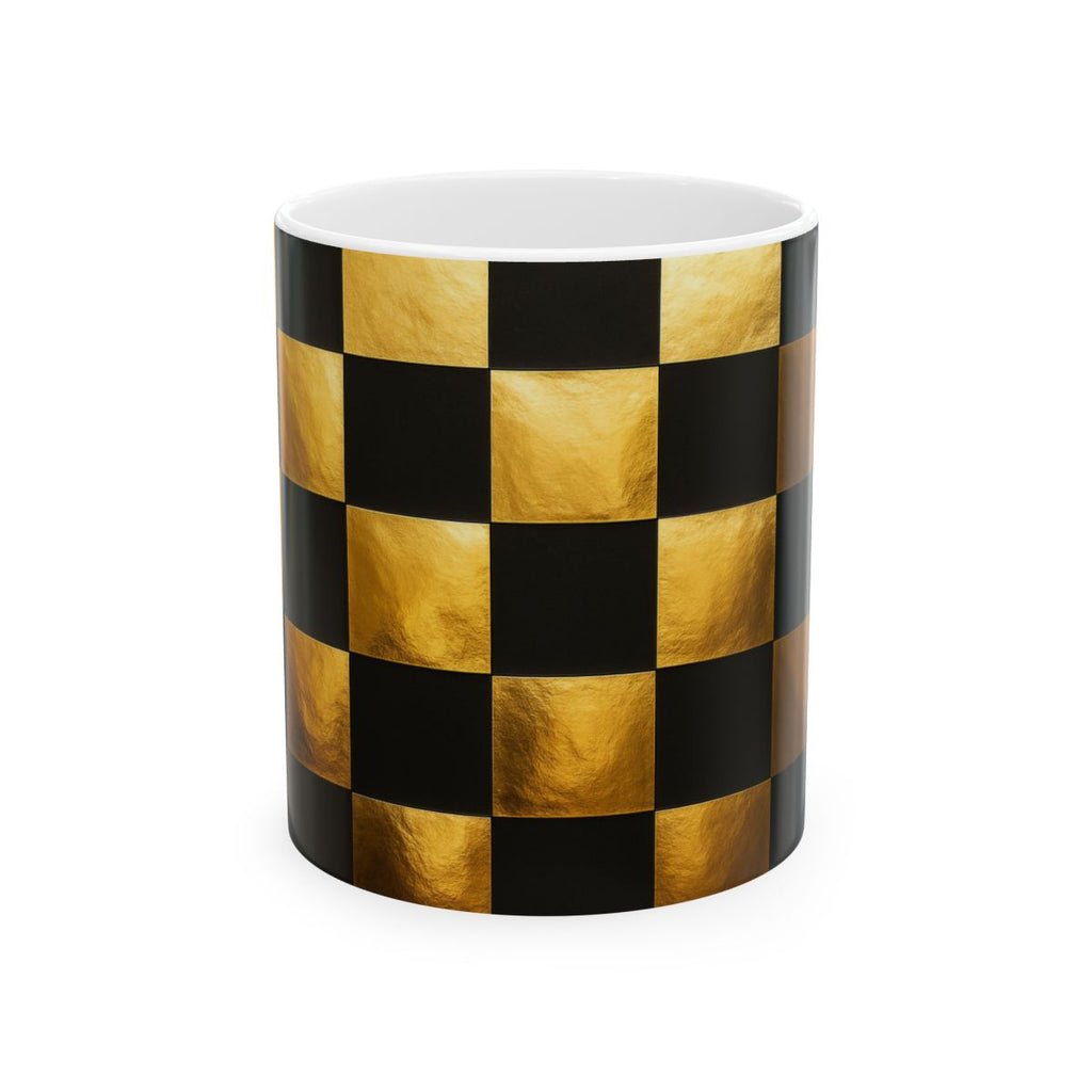 Black & Gold Checkered Mug & Tumbler Set — Luxe Designer Drinkware Duo, Premium Gift Bundle for Coffee & Tumbler Lovers