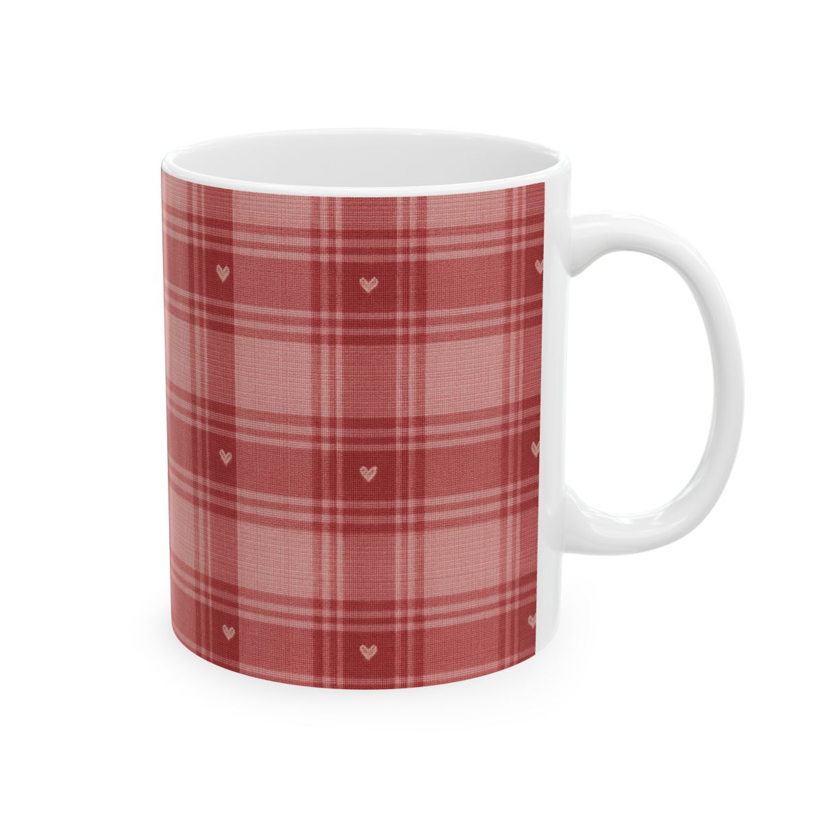 Red Plaid Heart Ceramic Mug — Cozy Valentine & Winter Coffee Cup (11oz, 15oz)