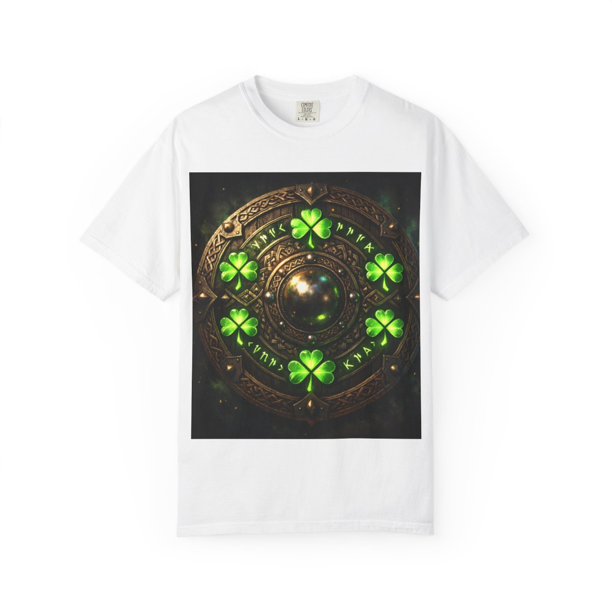 Celtic Shield Shamrock St. Patrick’s Day Graphic T-Shirt – Irish Rune Lucky Emblem Tee