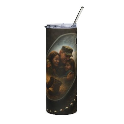 20oz Military Dad Stainless Steel Tumbler - 'Homecoming' Family Portrait Design