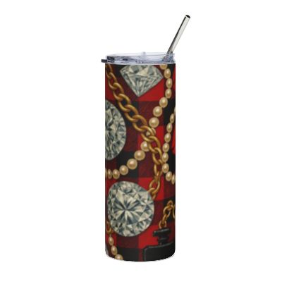 20oz Skinny Tumbler — Luxe Diamond, Pearl & Lip Print Stainless Steel Travel Cup