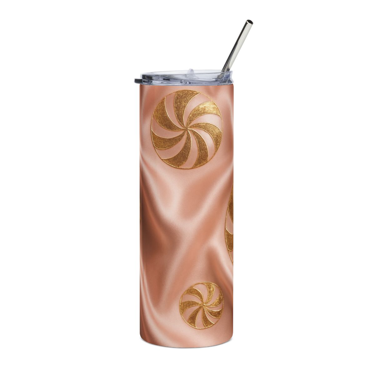20oz Tumbler — Rose Gold Swirl Candy Stainless Steel Travel Cup
