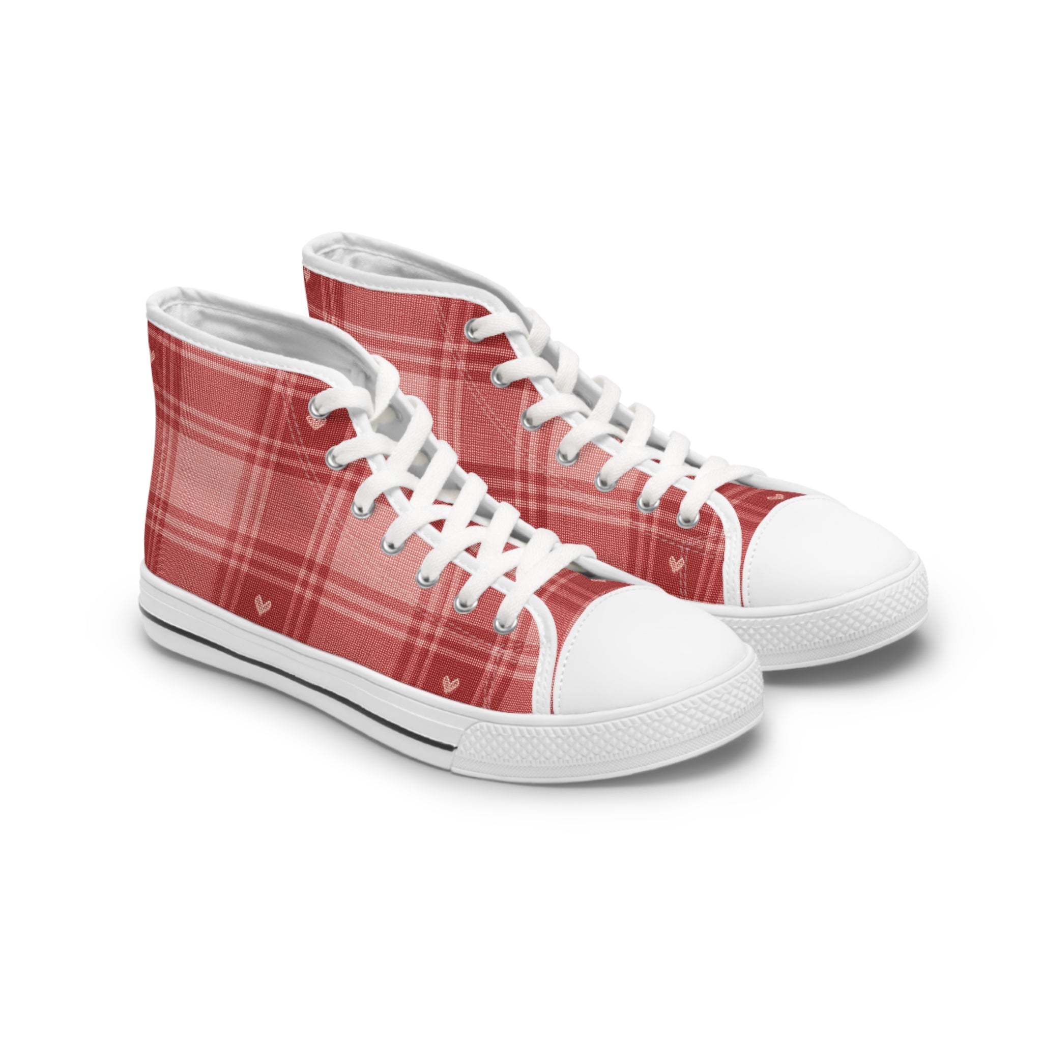 Women's Red Plaid High Top Sneakers – Cute Heart Accent Canvas Shoes