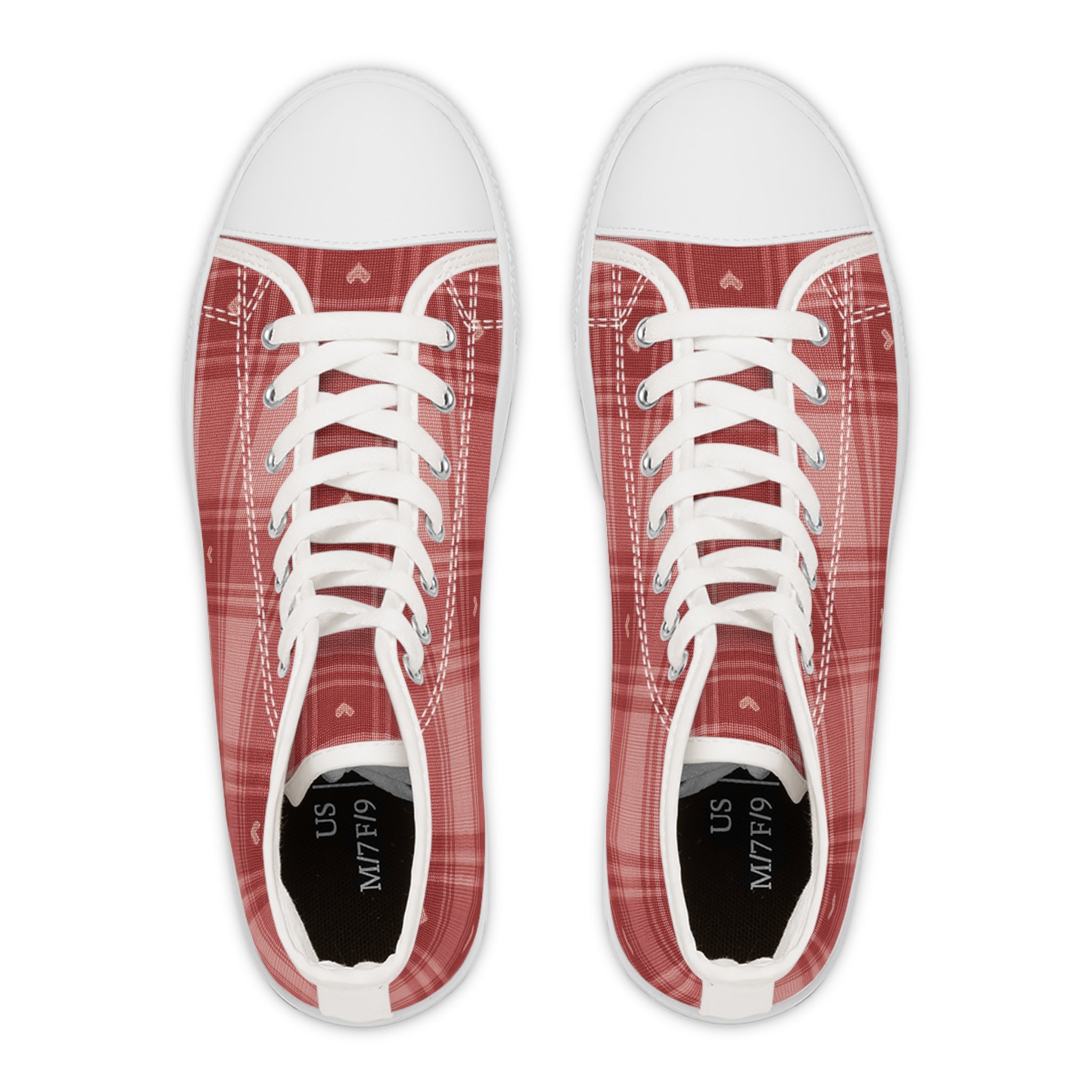 Women's Red Plaid High Top Sneakers – Cute Heart Accent Canvas Shoes