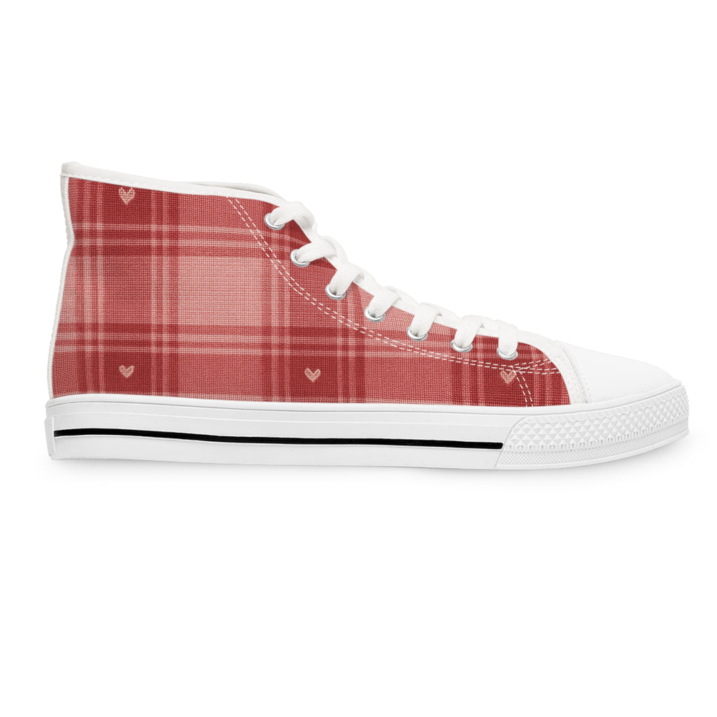 Women's Red Plaid High Top Sneakers – Cute Heart Accent Canvas Shoes