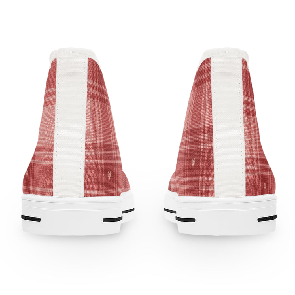 Women's Red Plaid High Top Sneakers – Cute Heart Accent Canvas Shoes
