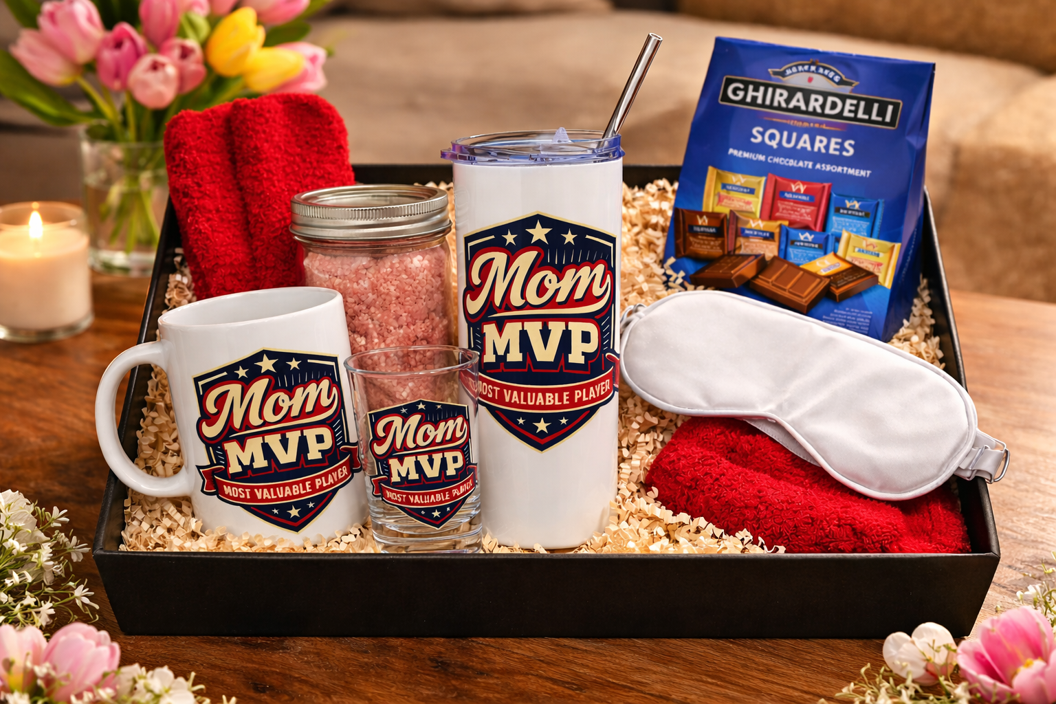 Mom MVP Gift Basket | Mug Tumbler Socks Spa Set