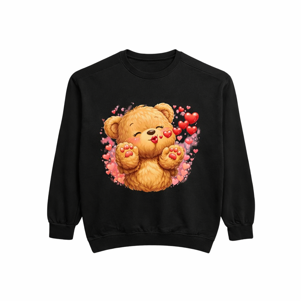 Kisses & Hearts Teddy Valentine Sweatshirt – Black