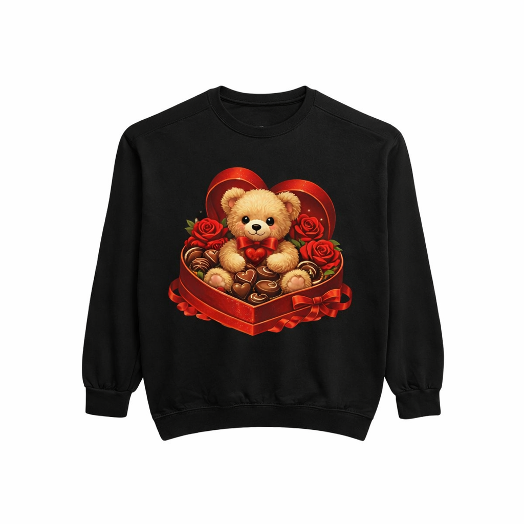 Chocolate Heart Teddy Valentine Sweatshirt – Black