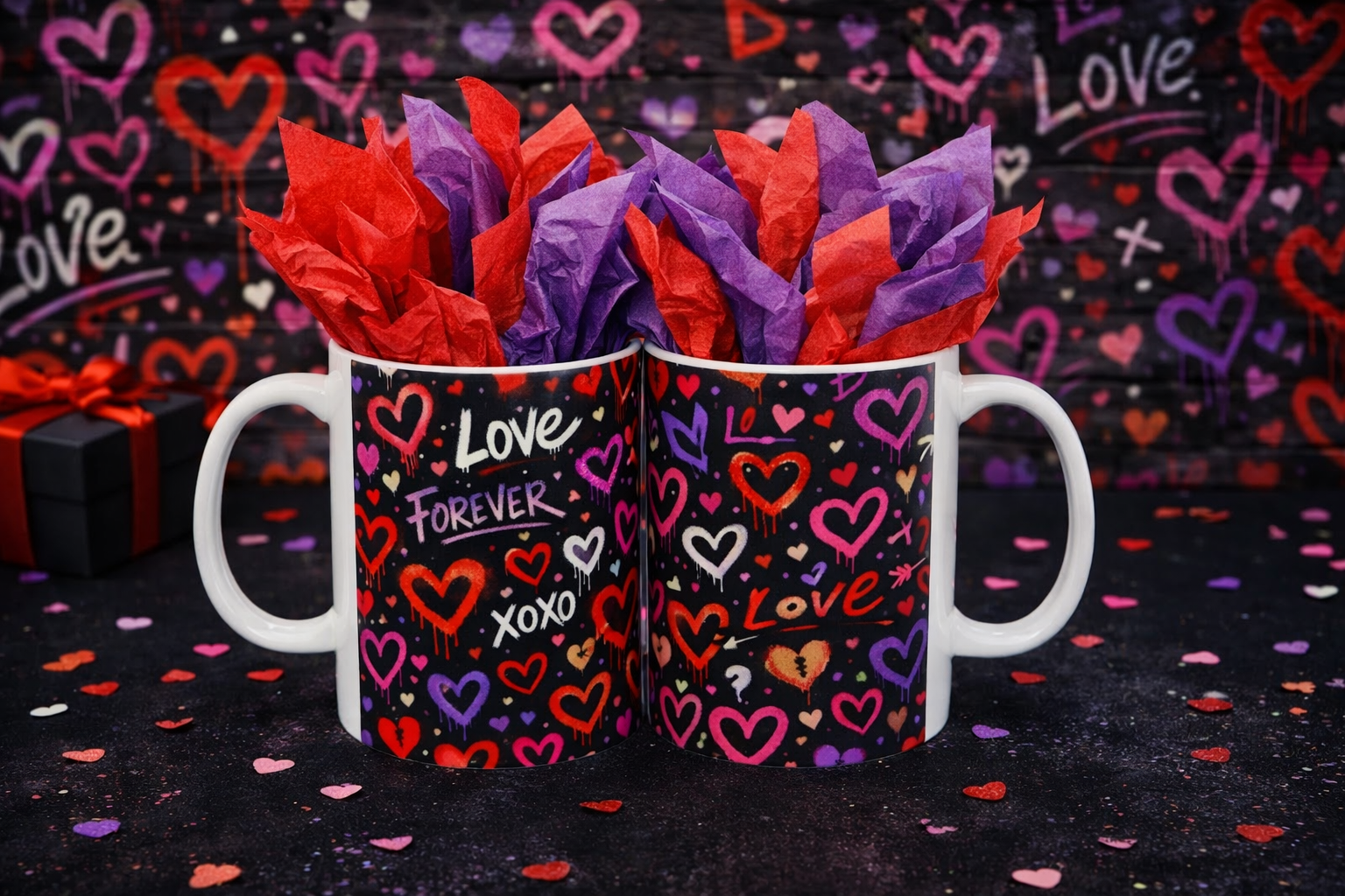 🔥 “Forever Love” Graffiti Couple Mug Set – Bold Valentine Street Art Mugs (2-Pack)
