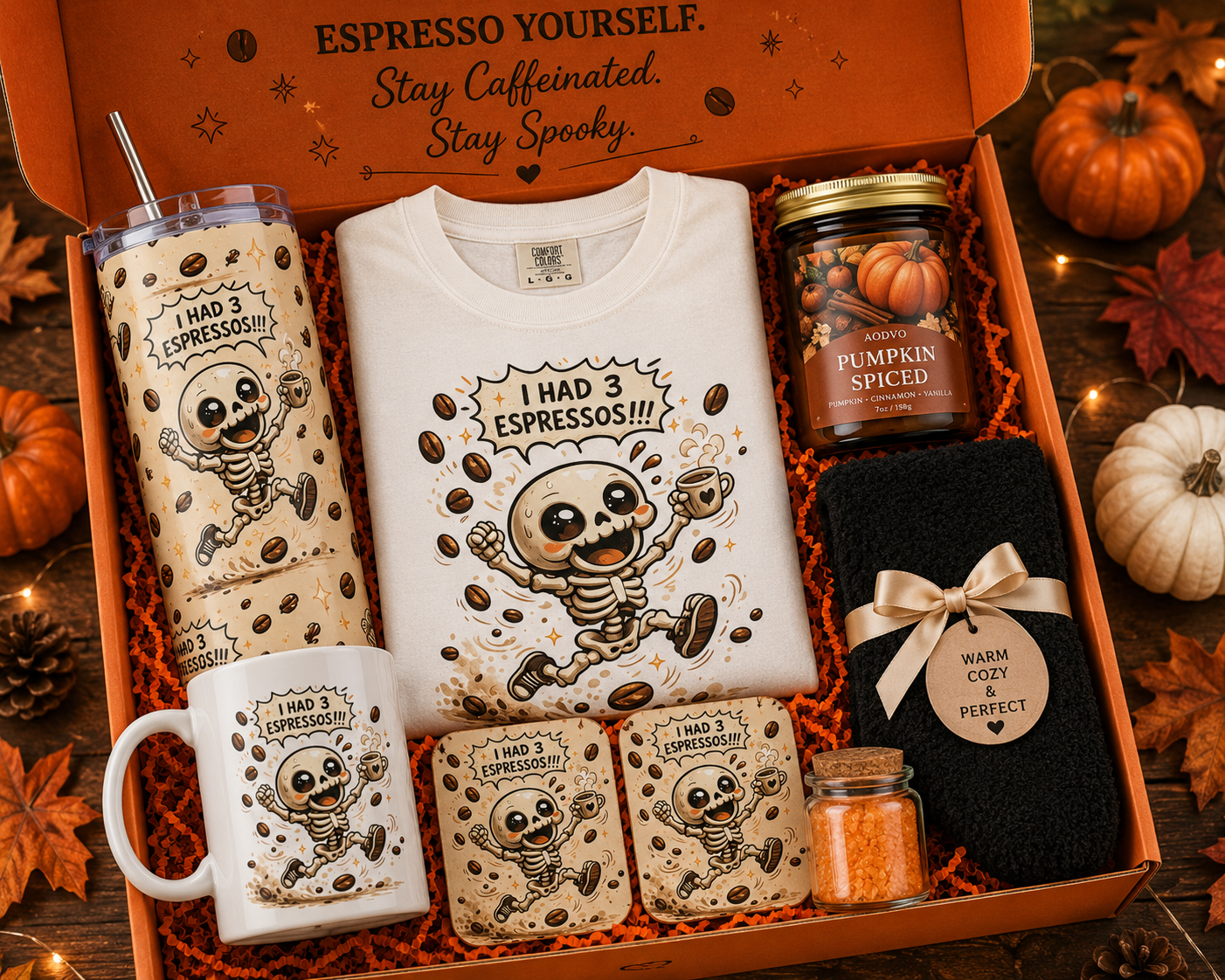 🍂 I Had 3 Espressos™ Halloween Gift Box | Funny Coffee Lover Self-Care Bundle