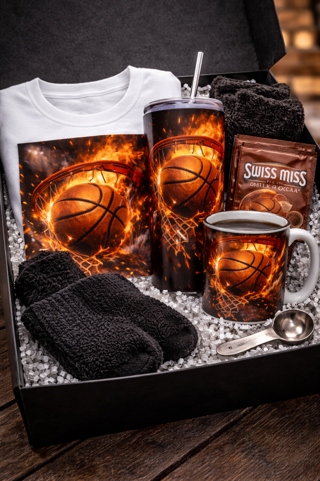 Basketball Fan Bundle Shirt Mug Tumbler Set Sports Gift Cozy Cocoa Kit