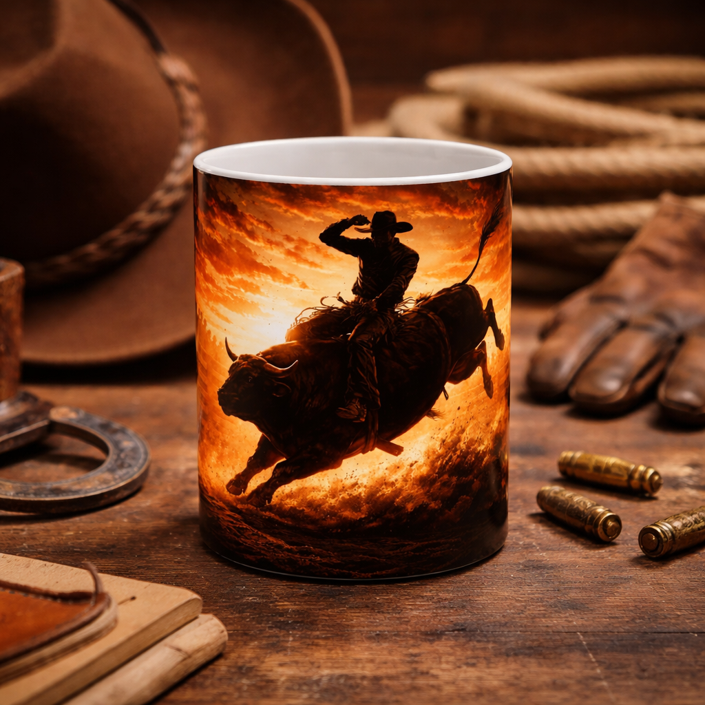 Bull Rider Cowboy Mug – Rodeo Coffee Cup – Western Cowboy Gift – Bull Riding Coffee Mug