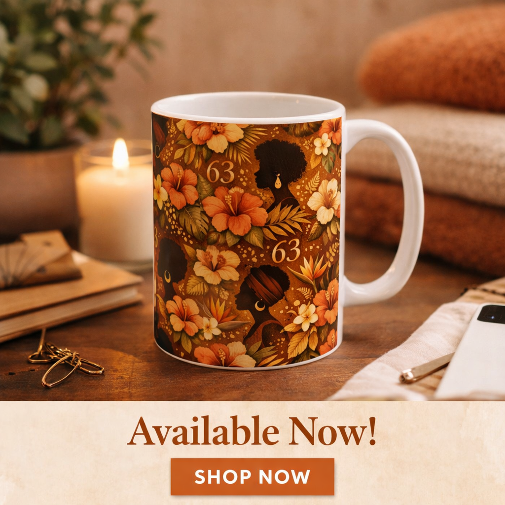 63rd Birthday Mug for Black Woman – Floral Afro Queen Coffee Cup – Turning 63 Gift – African American Birthday Mug