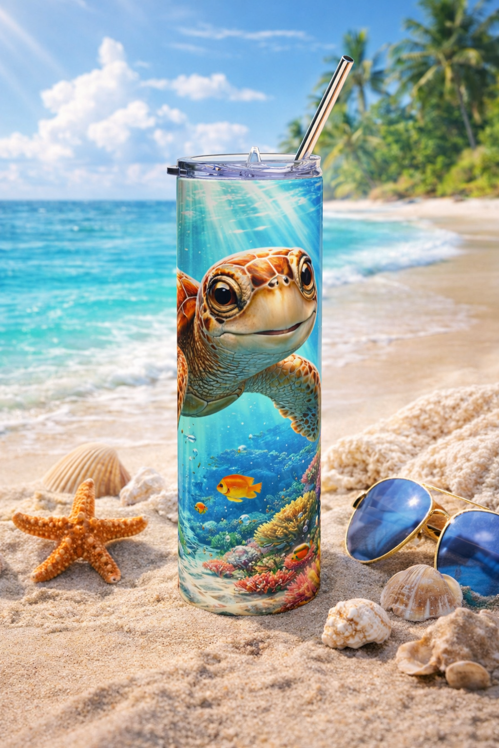 Sea Turtle Tumbler, Ocean Turtle Travel Mug, 20oz Marine Life Drink Cup, Beach Lover Gift, Ocean Animal Tumbler