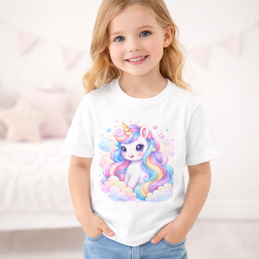 Cute Rainbow Unicorn Kids T-Shirt – Girls Unicorn Shirt, Pastel Magical Unicorn Tee, Toddler & Youth Graphic Tee, Birthday Gift for Girls