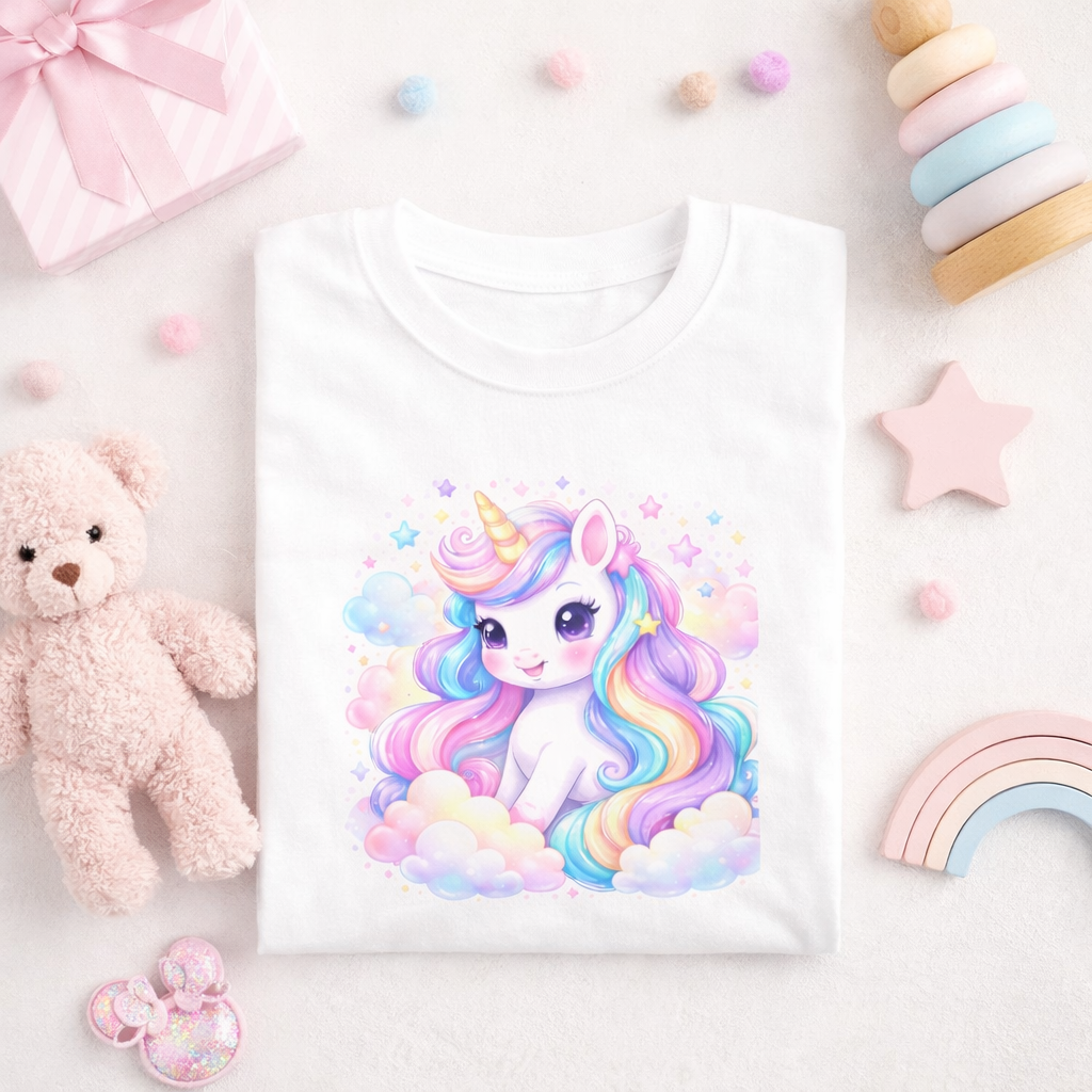 Cute Rainbow Unicorn Kids T-Shirt – Girls Unicorn Shirt, Pastel Magical Unicorn Tee, Toddler & Youth Graphic Tee, Birthday Gift for Girls