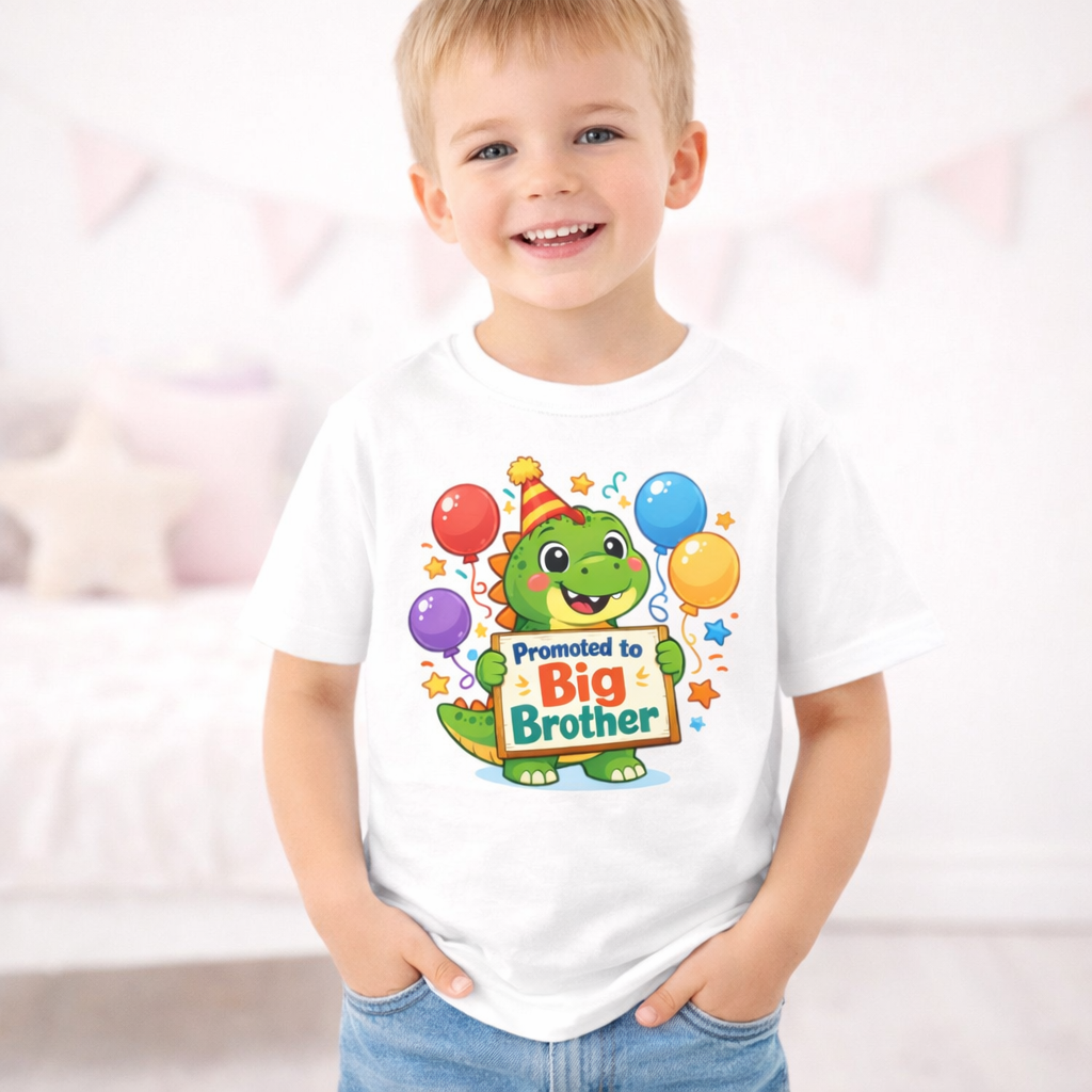 Promoted to Big Brother Shirt – Cute Dinosaur Big Brother Announcement Shirt, Pregnancy Reveal Shirt for Kids, Toddler Big Brother Tee
