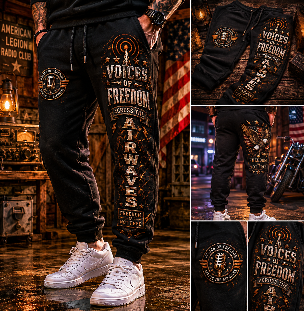 Voices of Freedom Airwaves Sweatpants – Patriotic Radio Club Graphic Joggers
