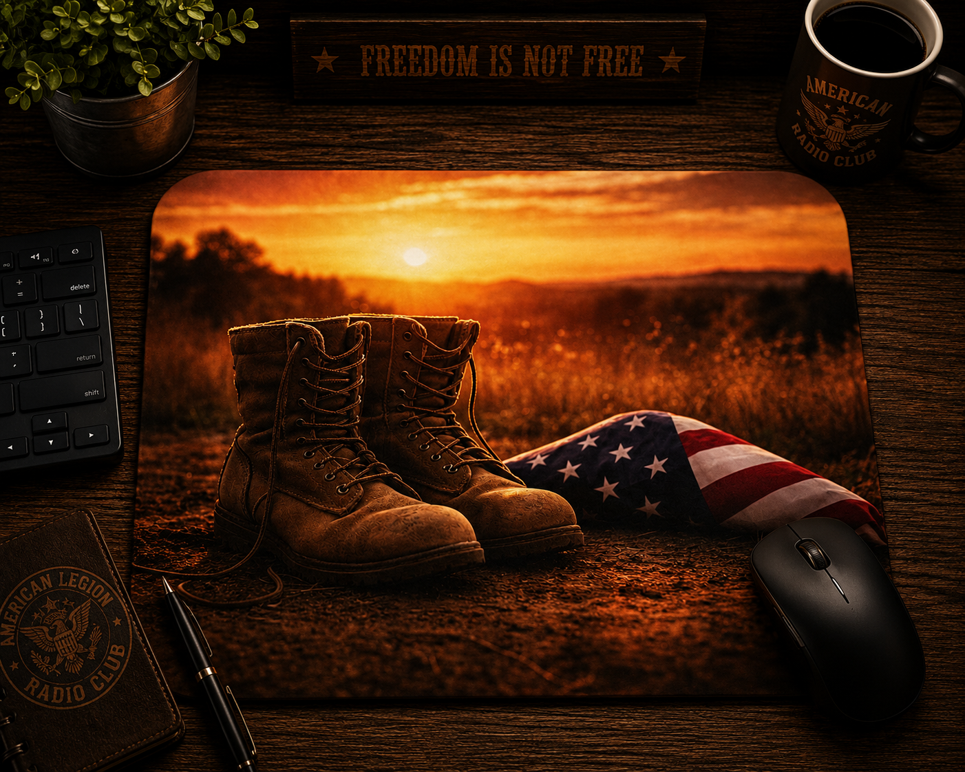 Fallen Heroes Patriotic Mousepad | Military Boots Memorial Desk Mat | Veteran Tribute Mouse Pad