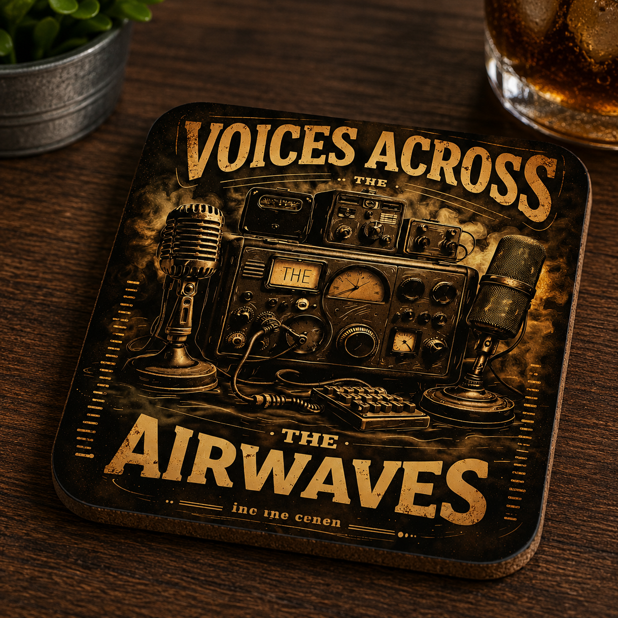 Voices Across The Airwaves Coaster | Vintage Radio Microphone Patriotic Drink Coaster