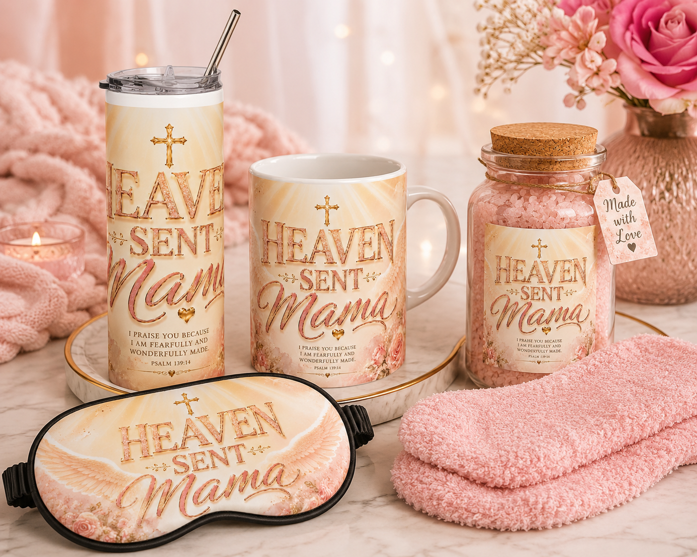 ✨ Heaven Sent Mama Luxury Spa Gift Box | Christian Mother’s Day Gift Bundle | Cozy Pink Self Care Set for Mom
