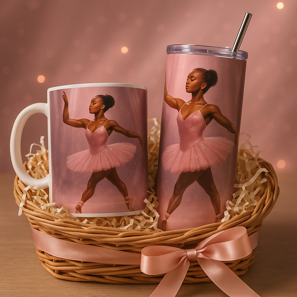 Pink Ballerina Mug & Tumbler Gift Set — Matching Dance-Themed Coffee Mug & 20oz Tumbler, Perfect Ballet Lover Gift