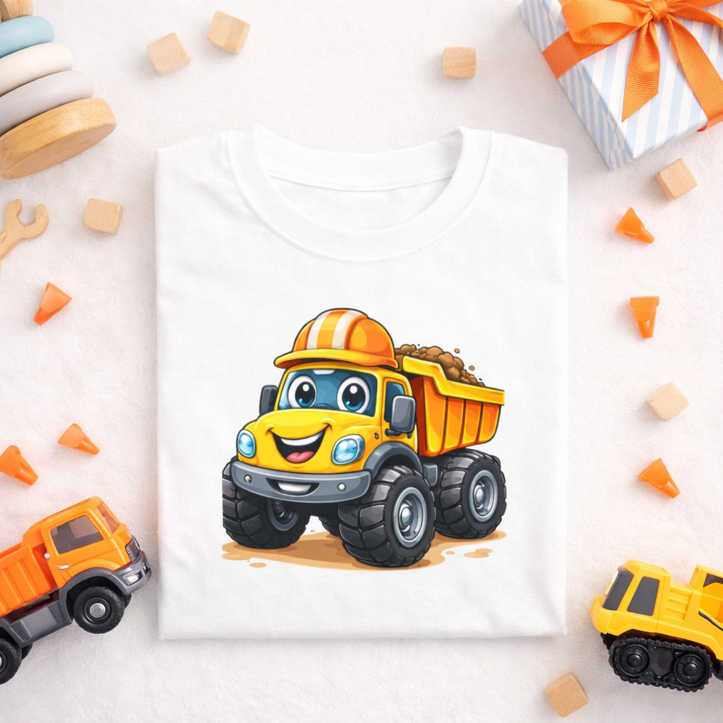 Cute Dump Truck Kids T-Shirt – Construction Truck Shirt for Boys, Toddler Dump Truck Tee, Construction Birthday Shirt, Kids Truck Graphic Tee