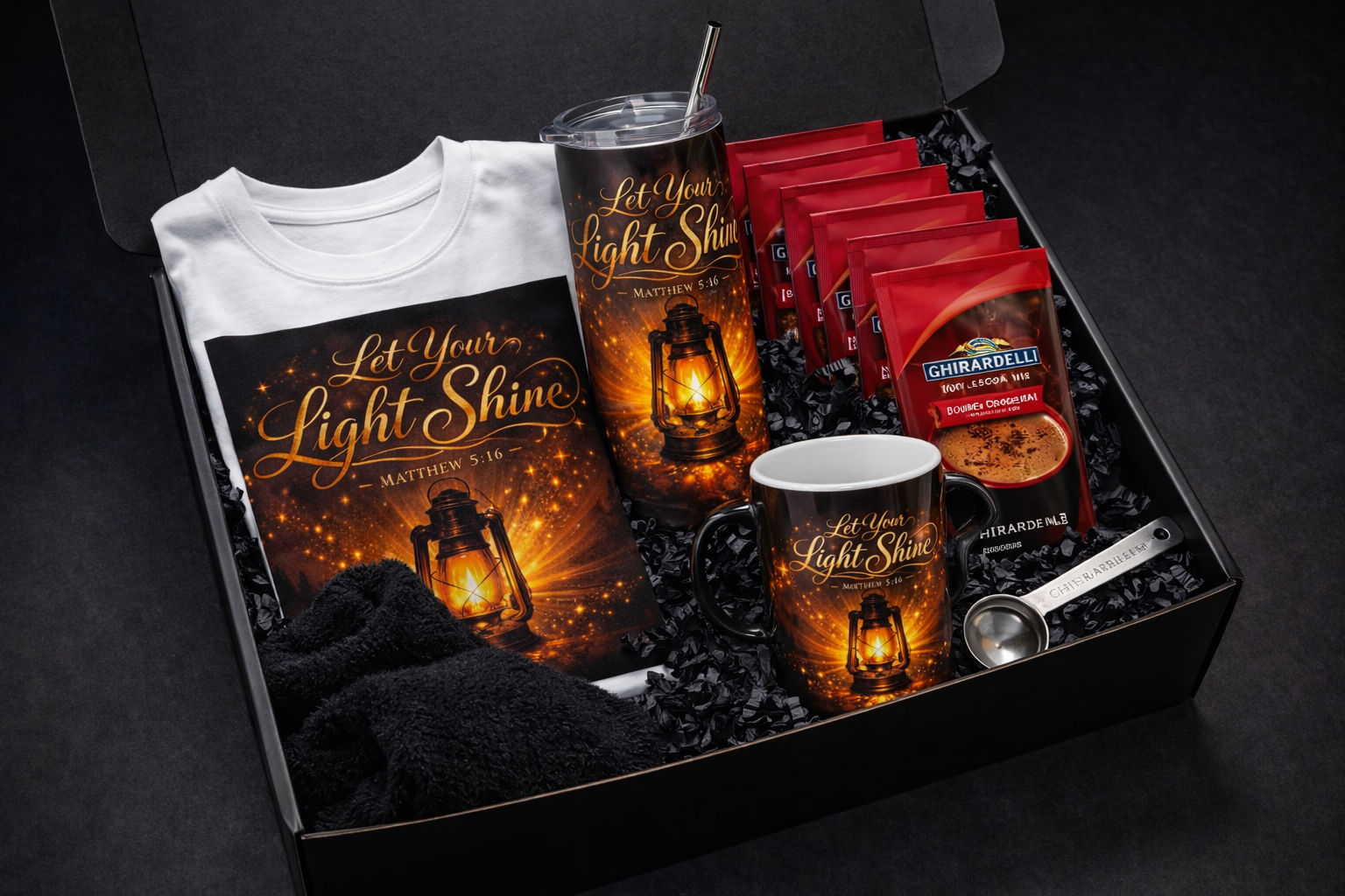 Christian Faith Gift Bundle Shirt Mug Tumbler Lantern Matthew 5 16