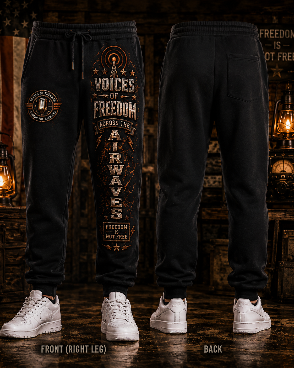 Voices of Freedom Airwaves Sweatpants – Patriotic Radio Club Graphic Joggers