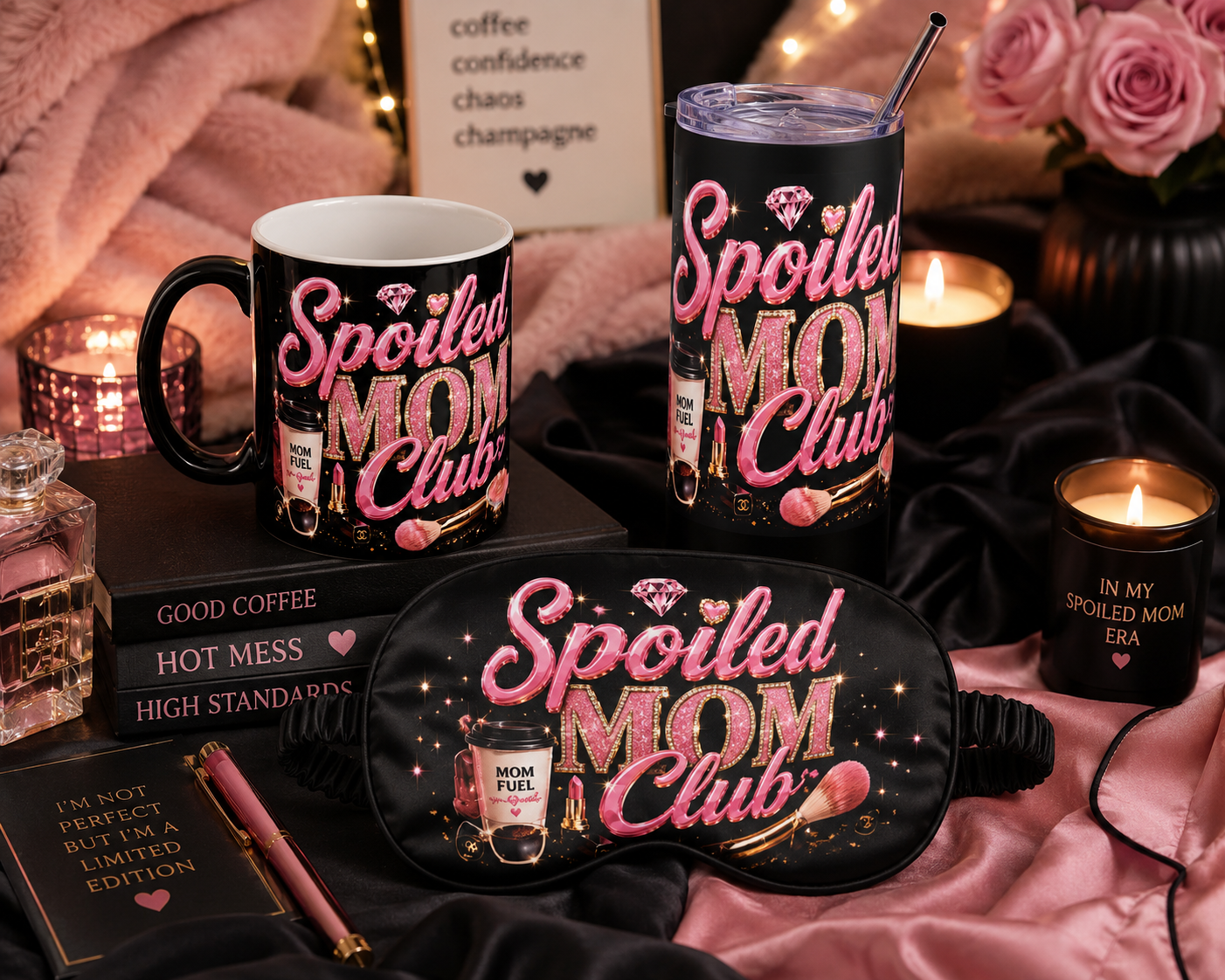Custom Mother’s Day Spa Gift Basket | Personalized Mom Gift Box with Mug & Tumbler | Pink Self Care Basket for Mom