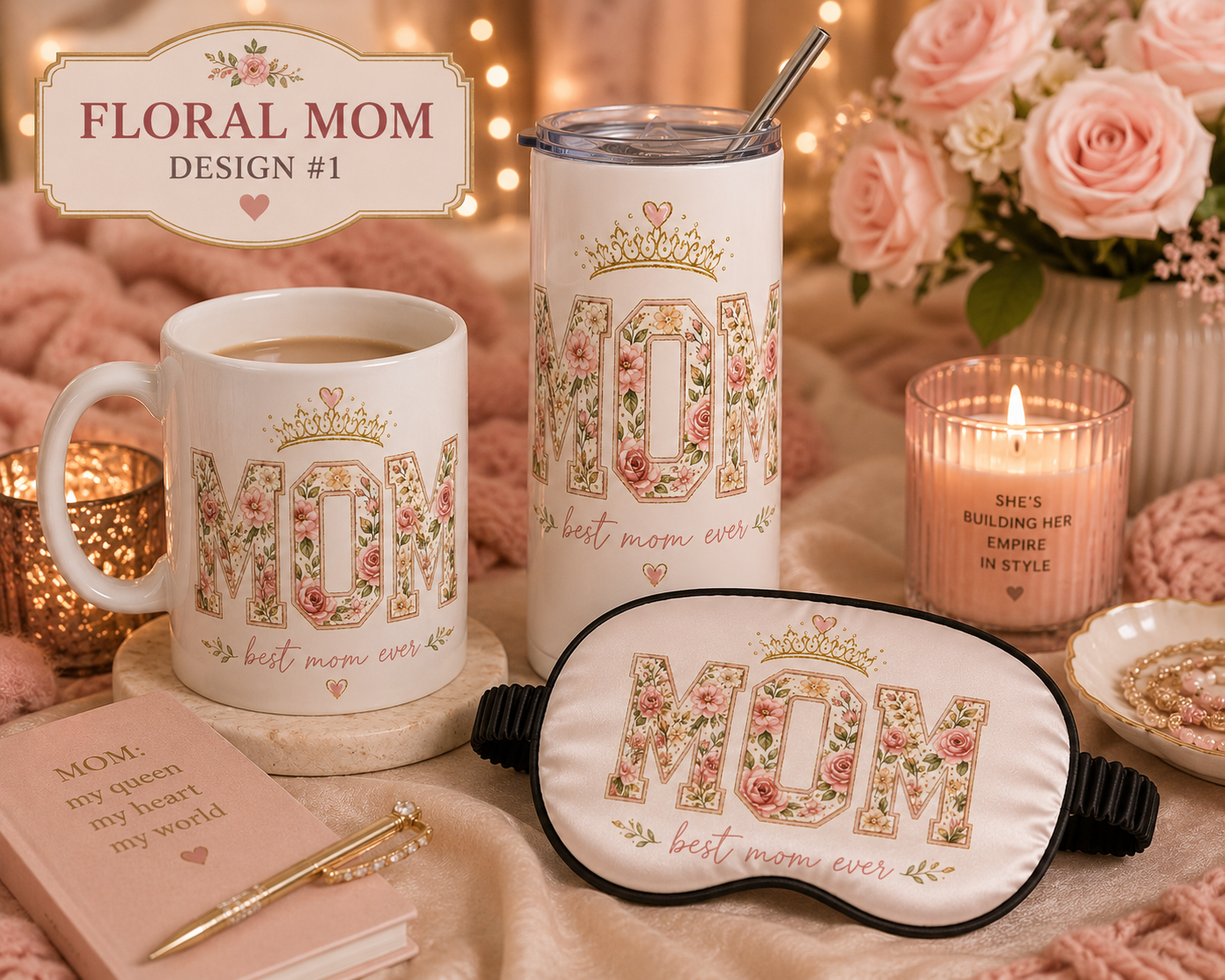 Custom Mother’s Day Spa Gift Basket | Personalized Mom Gift Box with Mug & Tumbler | Pink Self Care Basket for Mom