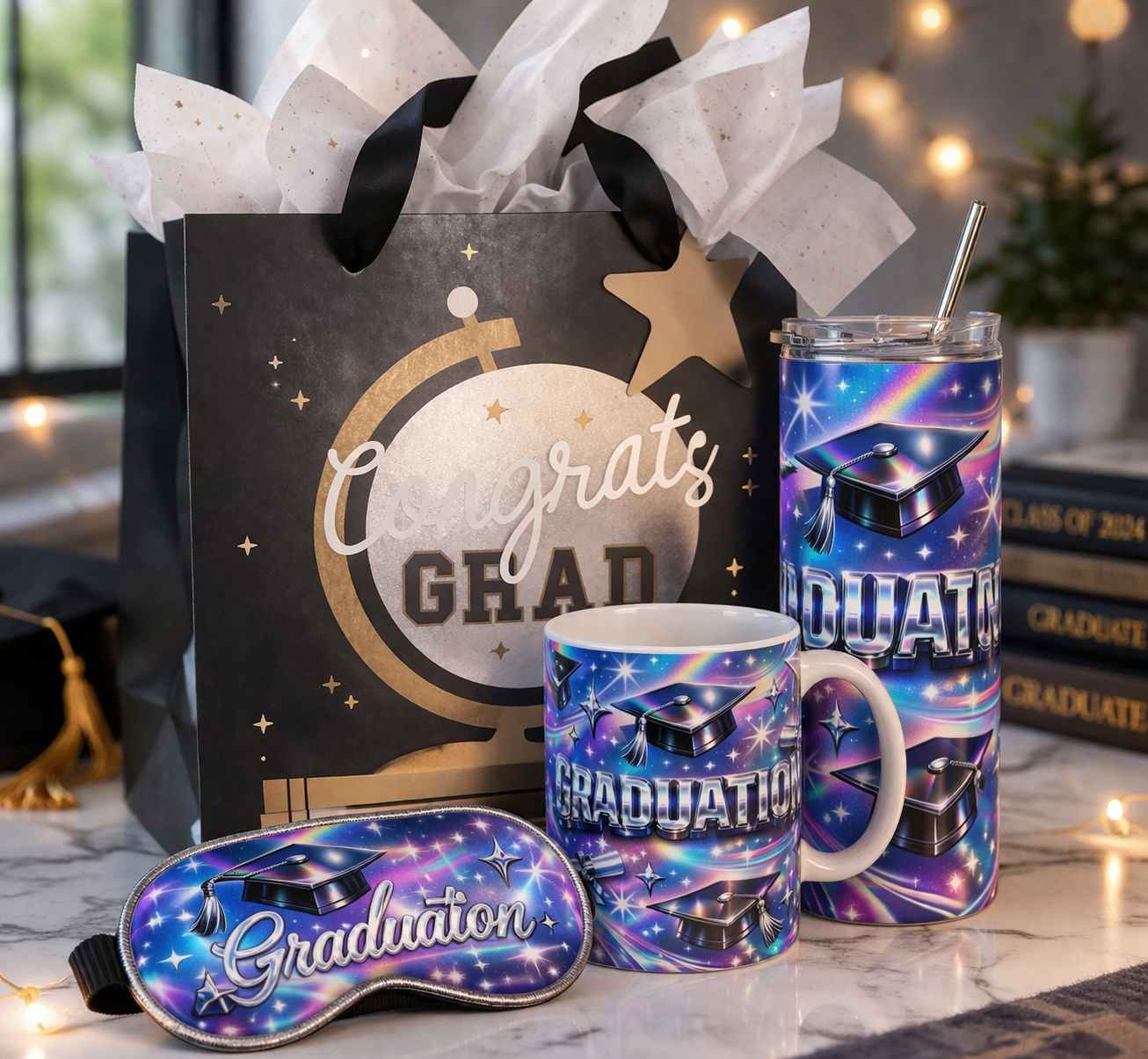 Luxury Graduation Gift Set – Galaxy Grad Mug, Tumbler & Sleep Mask Bundle | Unique Congrats Grad Gift Box