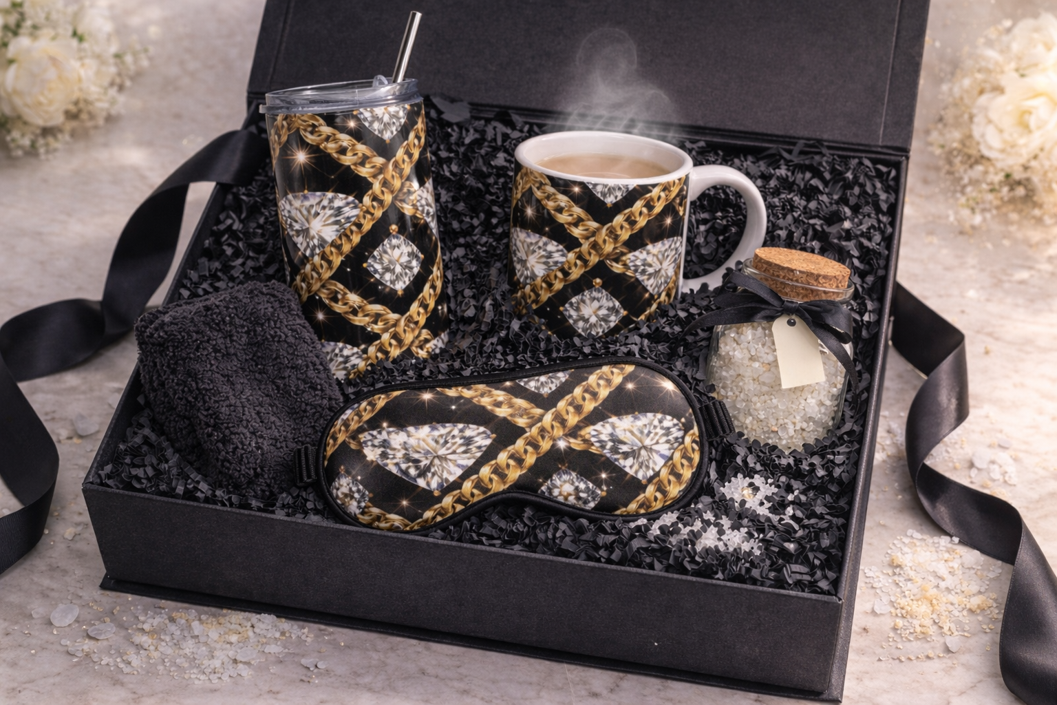 Luxury Black & Gold Gift Box for Her – Mother’s Day Spa Set, Glam Self Care Bundle, Elegant Gift for Mom, Birthday Gift for Women