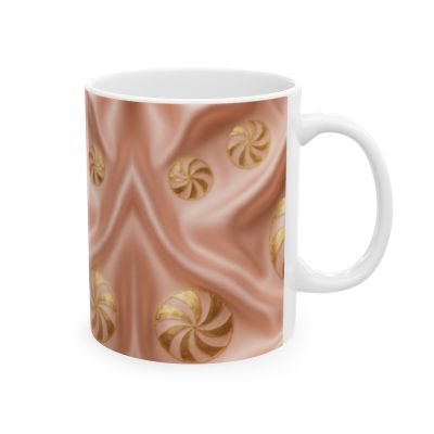 Rose Gold Candy Swirl Ceramic Mug — Elegant Metallic Peppermint Design (11oz, 15oz)