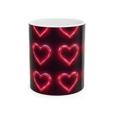 Neon Heart Ceramic Mug — Retro Valentines Coffee Cup (11oz & 15oz)