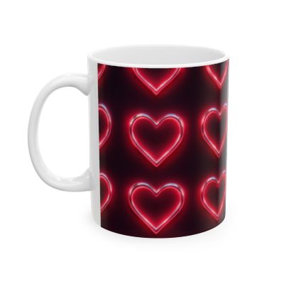 Neon Heart Ceramic Mug — Retro Valentines Coffee Cup (11oz & 15oz)