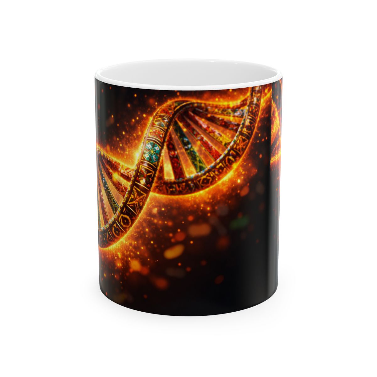 DNA Helix Ceramic Mug — Fiery Science Coffee Cup for Biologists & STEM Enthusiasts