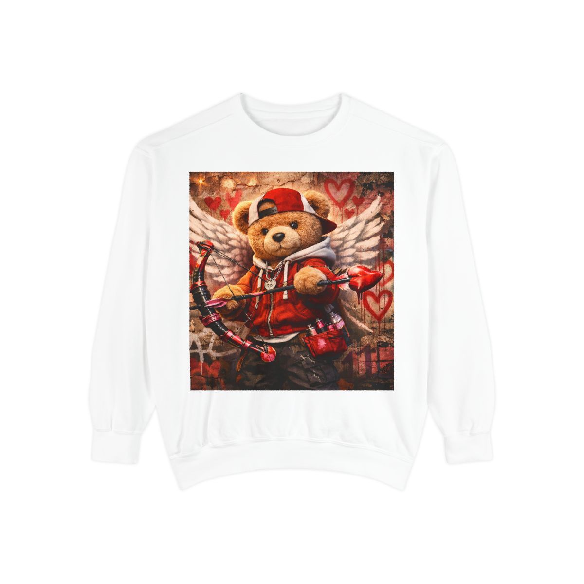 Cupid Teddy Bear Sweatshirt – Valentine’s Day Cute Winged Bear Graphic Crewneck