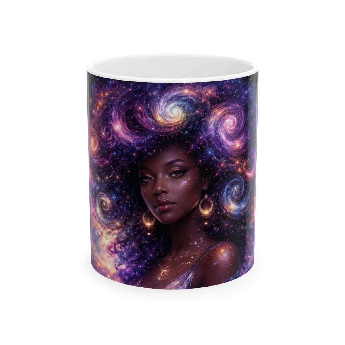 Galactic Goddess Ceramic Mug — Afrocentric Space Art Coffee Cup (11oz & 15oz)