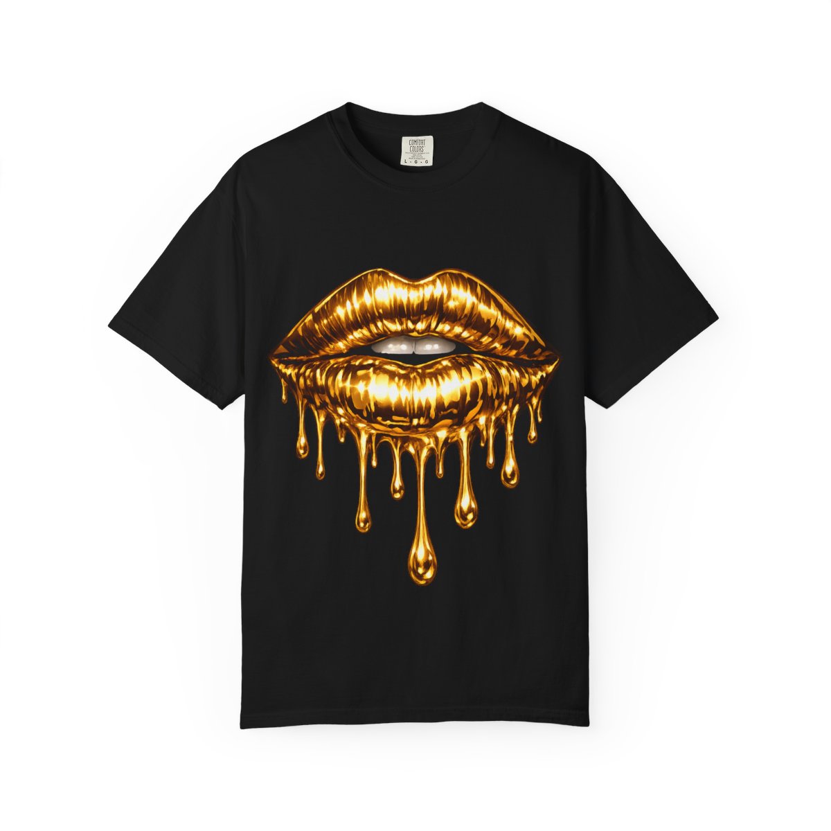 Gold Drip Lips T-Shirt — Metallic Melting Lip Graphic Tee