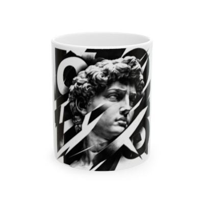 Sculpted David Head Ceramic Mug — Black & White Classical Art Coffee Cup (11oz/15oz)